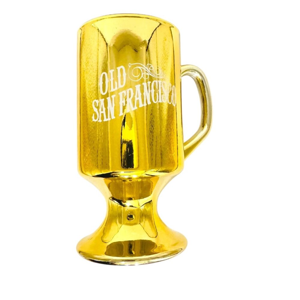 Vintage Old San Francisco Golden Glass Pedestal Mug With Handle
